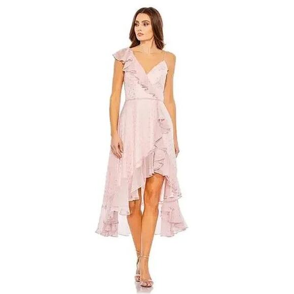 MAC DUGGAL Women's 49330 Ruffle Trimmed Polkadot High Low Dress Size 4 In Salmon